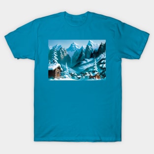 Christmas Scene - Log Cabins in the Snow T-Shirt